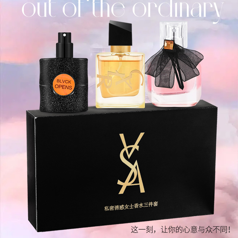 Set de Perfumes Femeninos Populares para Transmisión en Vivo Transfronteriza: Black Opium Reversal, Paris Libre, Set de Tres Piezas, Venta al Por Mayor