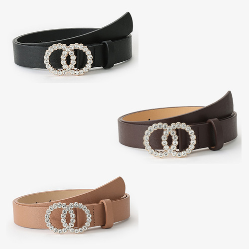 Cross-border European and American double circle buckle inlaid with rhinestones sweet decorative dress women's belt fashion jeans belt
