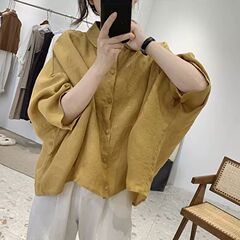 綿麻のシャツの女性の夏の新型のレトロなデザイン感がゆったりしています。