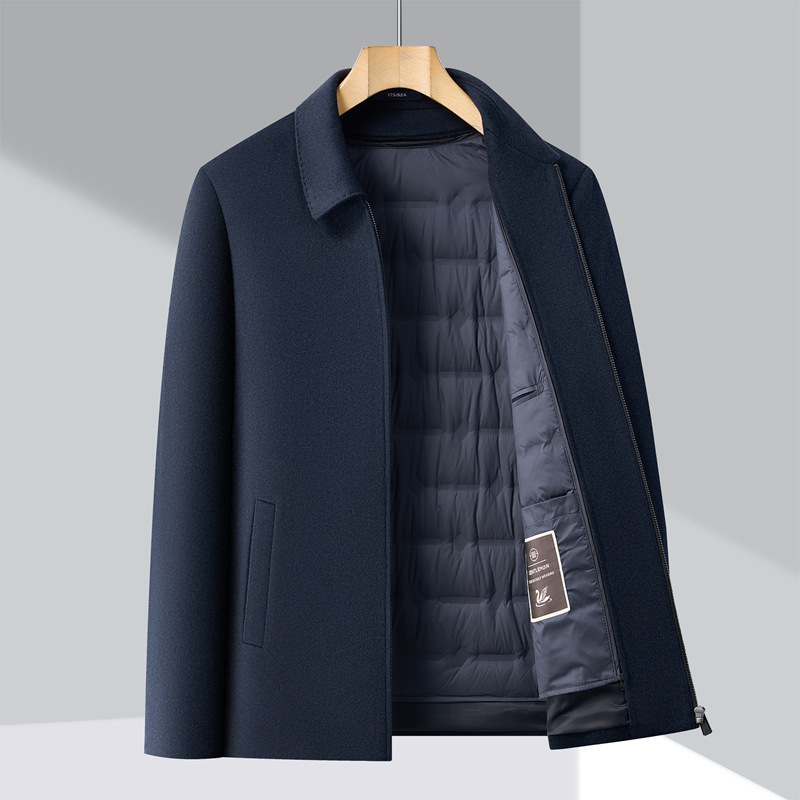 Brand Classy Sheep Wool + Cashmere + Goose down Liner Jacket Autumn and Winter New Men's Lapel Woolen Jacket