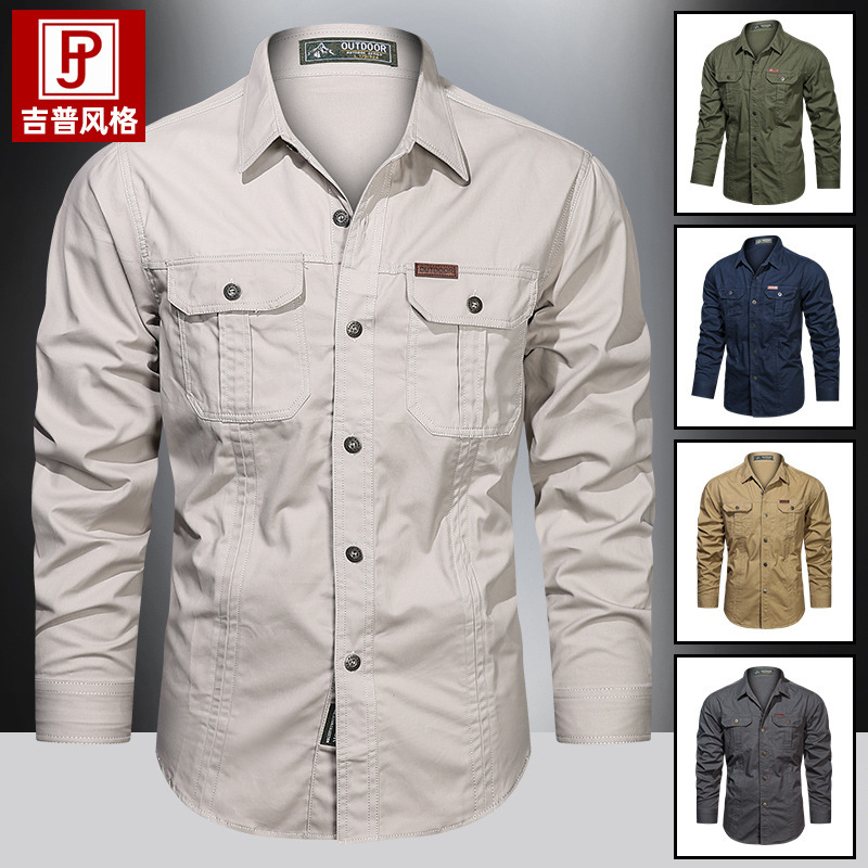 Men's Casual Workwear Long-Sleeve Shirt 2026 Autumn Multi-Pocket Large Size Pure Cotton Military Jacket for Young and Middle-Aged Men Men's Casual Workwear Long-Sleeve Shirt 2026 Autumn Multi-Pocket Large Size Pure Cotton Military Jacket for Young and Middle-Aged Men