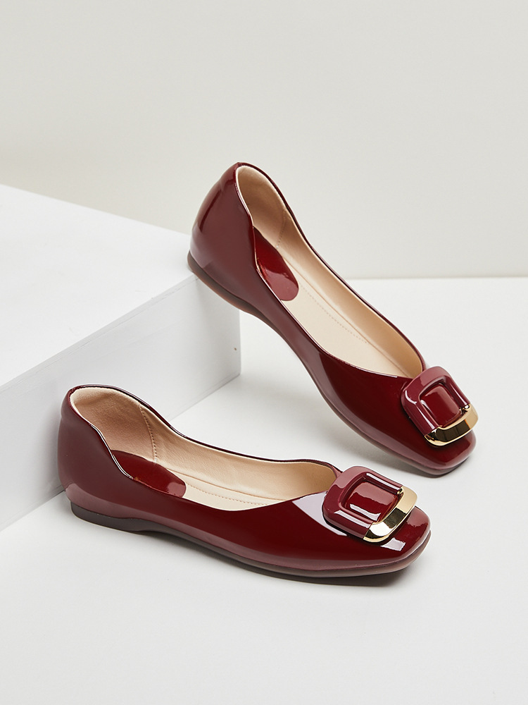 Giày bệt nữ mũi tròn đế bằng phong cách ballet flat – giày da thời trang mùa hè 2025 — Đen 4624101005, Đỏ 4623101054, Đỏ4624101005, Màu be 4623101054