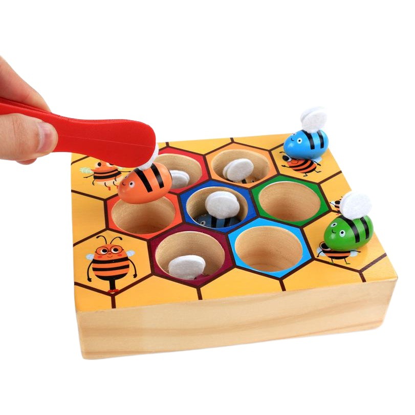 Beehive juego industrioso pequeña abeja captura de insectos juego de color cognición 0-3 años de madera bebé juguete