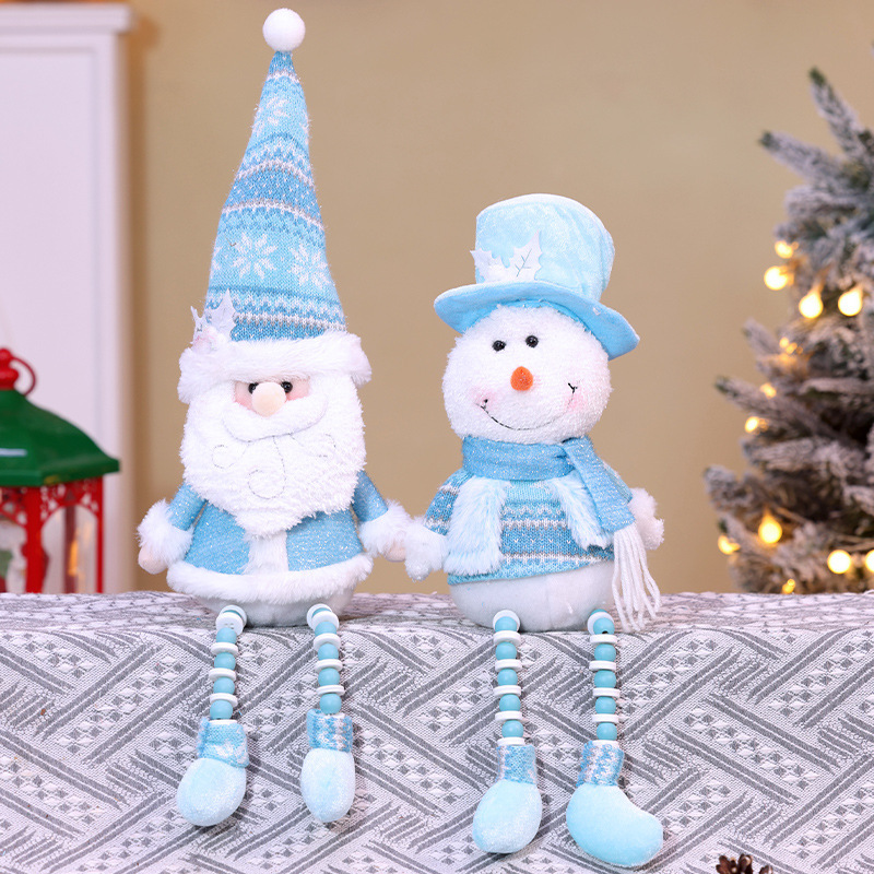 クロスボーダークリスマス新しいブルー脚人形装飾サンタクロース雪だるまデスクトップ装飾品ホリデーギフト|undefined