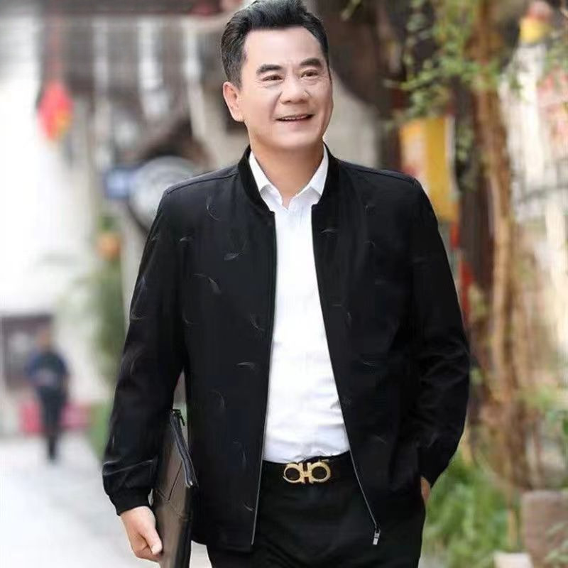 爸爸外套春秋季中年男士夹克立领衣服中老年秋装上衣时尚休闲包邮|undefined