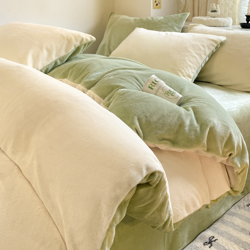 Color sólido otoño invierno leche de lana de cuatro piezas de lana de coral cama de lana de tres piezas de lana de invierno más grueso nuevo estilo de franela