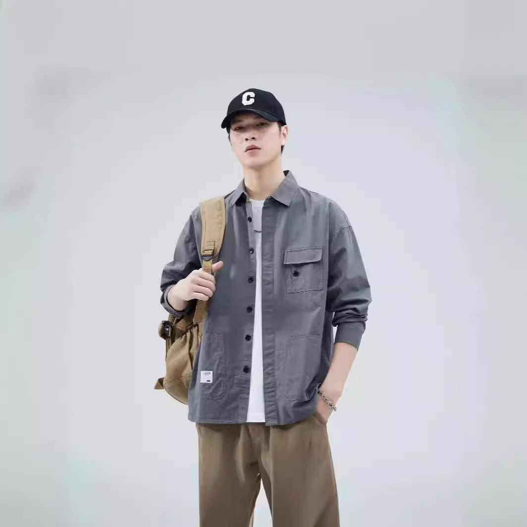 Ropa DE TRABAJO suelta Camisa de algodón camisa de los hombres de alto grado de estilo coreano suelto casual simple bolsillo único