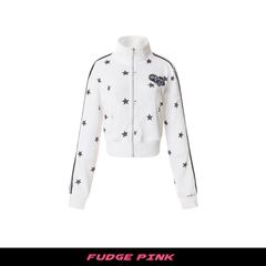 Fudge Pink 25秋季New美式复古辣妹满印刺绣开衫卫衣外套