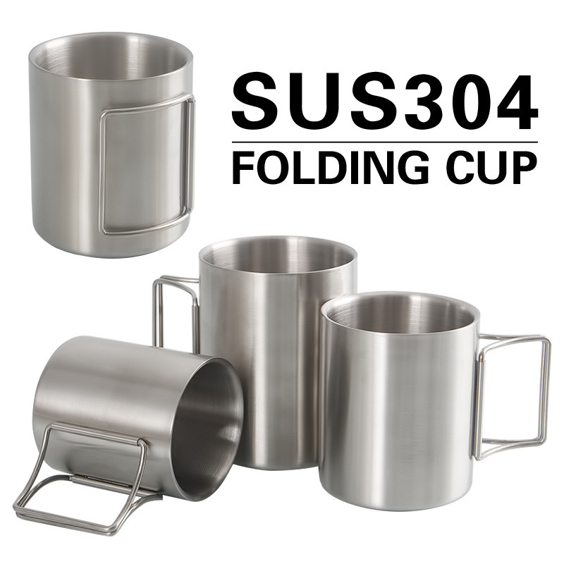 304 stainless steel folding water cup portable outdoor camping mountaineering cup double-layer insulated mug coffee cup