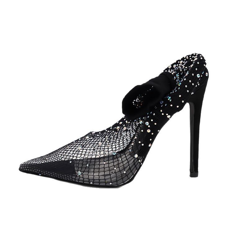 Women's Rhinestone Mesh Stiletto Sock Boots Over The Knee_voghion.com