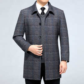 品牌羊毛呢大衣男士外套秋冬季中长款爸爸装休闲风衣双面呢男装