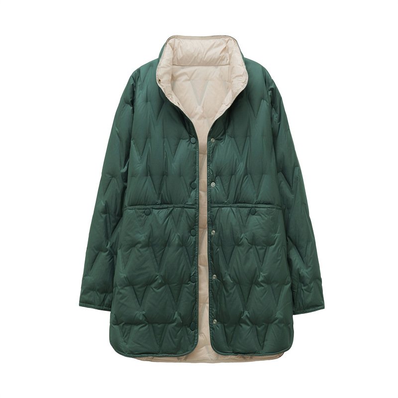 Lightweight women's mid-length down jacket, 2026 autumn and winter new fashion Korean style thin white duck down double-sided coat