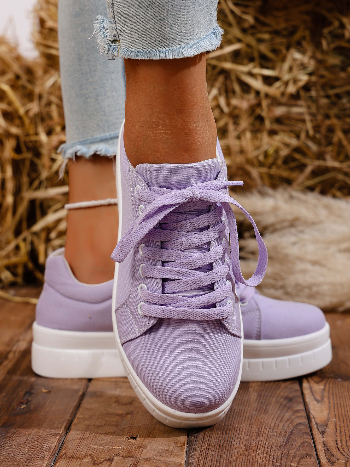 Women's Lace-up Casual Trainers For Women Round Toe Thick Sole_voghion.com