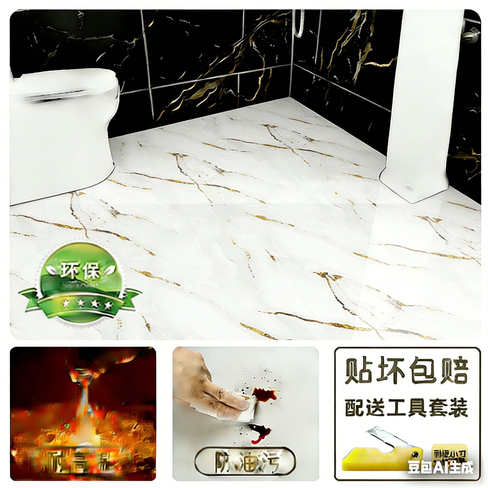 Pegatinas de suelo impermeables para inodoros, renovaciones de suelo para inodoros, pegatinas de baldosas de cerámica transformadas, pegatinas de piso engrosadas, autoadhesivas y antideslizantes