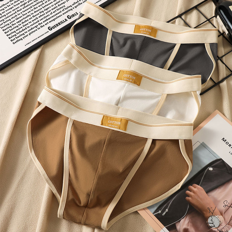 Personalized Pure Color Cotton Men's Underwear, Soft, Comfortable, Breathable, Non-Thigh-Restricting Men's Underwear, High-Leg Slit Briefs