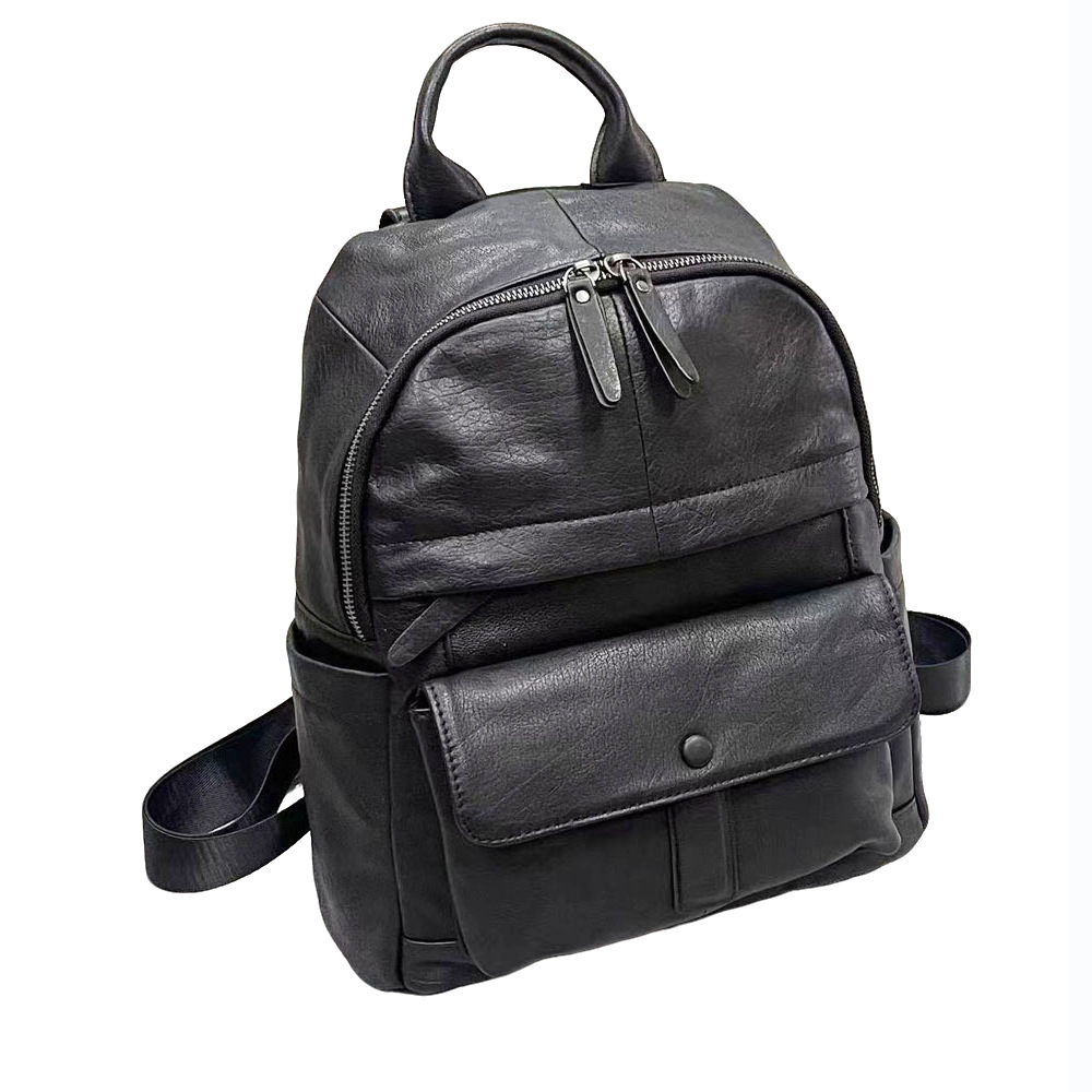 Leather Backpack Women's Black Top Layer Cowhide Women's Backpack Versatile Soft Leather Women's Bag_voghion.com