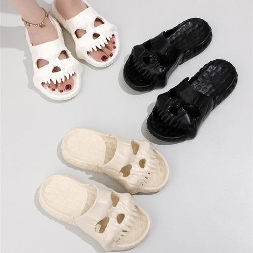Summer Stepping-on-Feel Slippers for Women EVA Indoor Bathroom Anti-Slip Fish Mouth Coconut Home Thick Sole Soft Home Slippers for Men