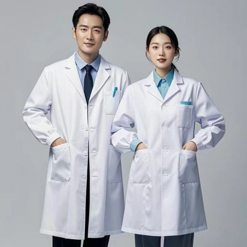 Doctor's White Coat for Men and Women, Waist-Cinching Medical Nurse Uniform, Pharmacy Chemistry Lab Coat, Oral Protection Student Growth Sleeve