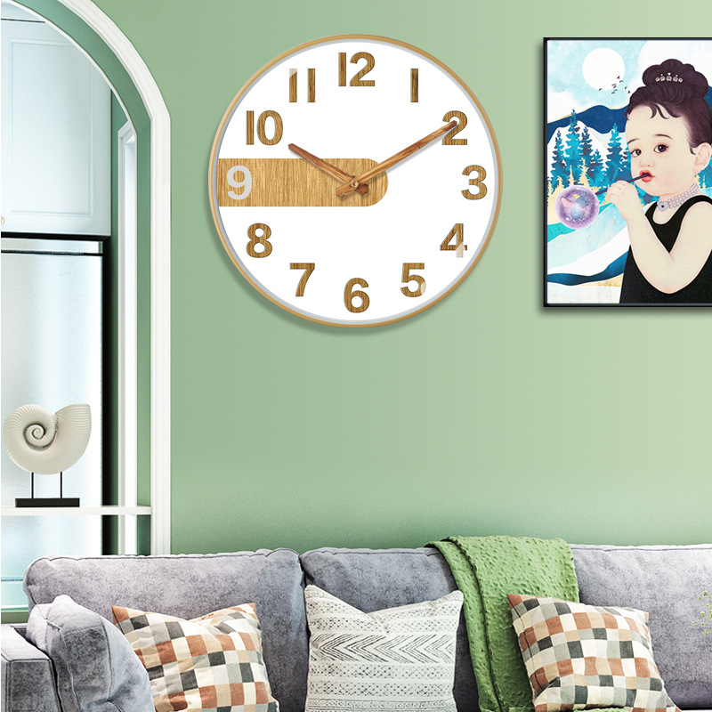 Reloj de pared de 12 pulgadas (30 cm) con acabado cepillado de bambú/madera - Estilo chino moderno - Silencioso - Para sala de estar - Venta transfronteriza