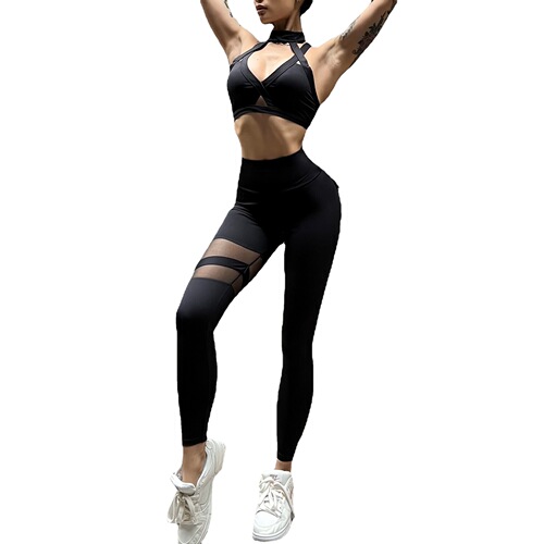 Set of European and American cross-border sports and fitness yoga bras, feminine stitching, high-waisted tights, nude and seamless