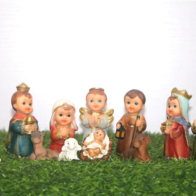 9cm moderno 11 Unids de dibujos animados conjunto pesebre Navidad decoración de Navidad adornos de carácter estatua