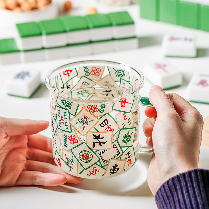 Moda nacional taza de Mahjong vidrio resistente a altas temperaturas taza personalizada taza de agua taza grande taza de leche taza de café taza de desayuno