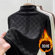 欧货半高领格子提花t恤女2025夏季新款洋气加绒内搭打底衫上衣潮