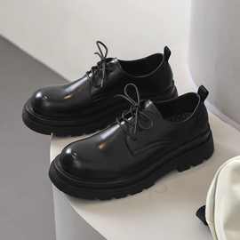 帅气百搭德比高级感通勤圆头英伦大头鞋软皮黑色vibe厚底休闲皮鞋