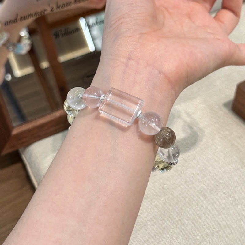 巧恩珠宝天然黄水晶柠檬晶莫粉茶发晶白幽灵白水晶无事牌水晶手链|undefined