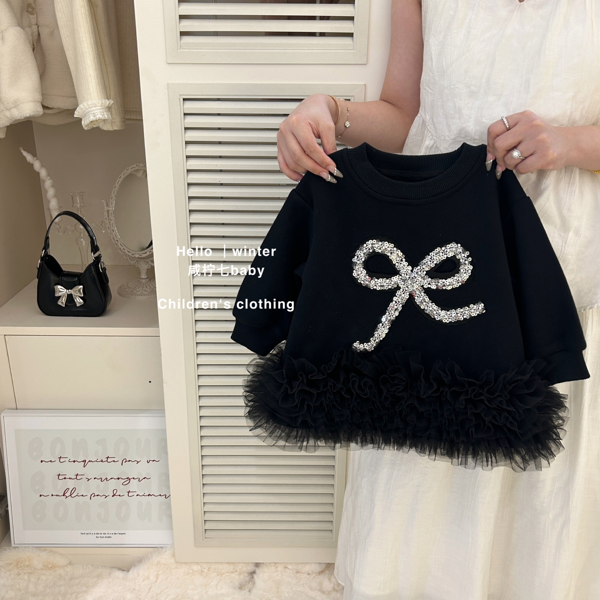 salty lime seven original children‘s sweater 24 autumn new girls stitching gauzy skirt velvet padded dress baby korean style