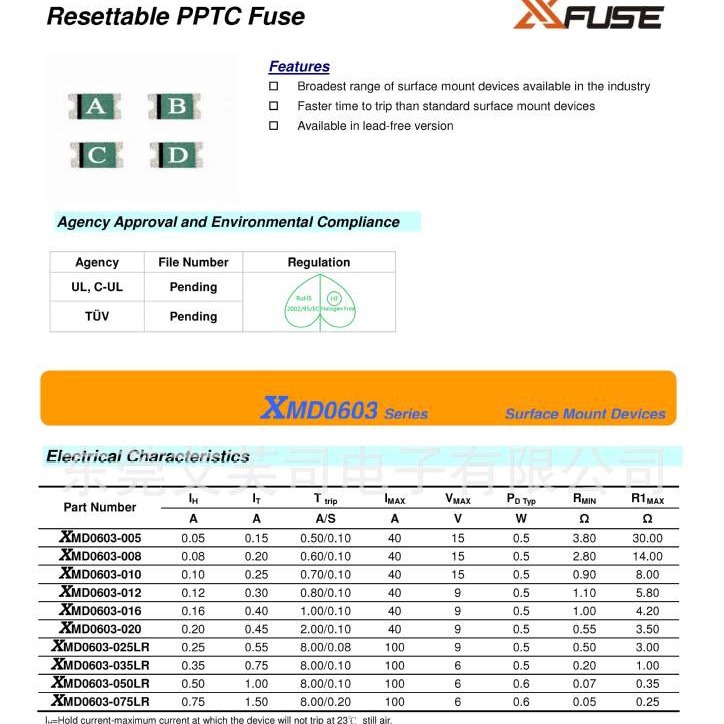厂家贴片0603PPTC自恢复保险电阻30MA 锂电池过载保护器认证齐全