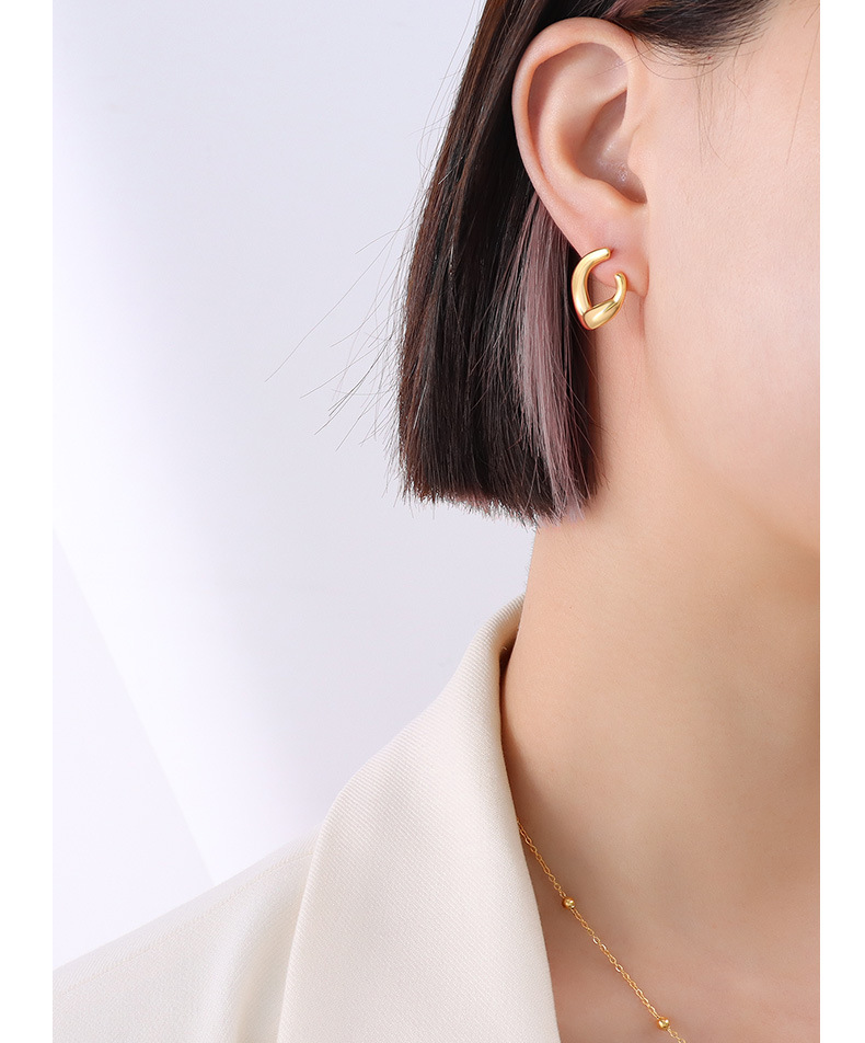 French style ins jewelry C-shaped double ring detachable geometric earrings titanium steel 18k earri