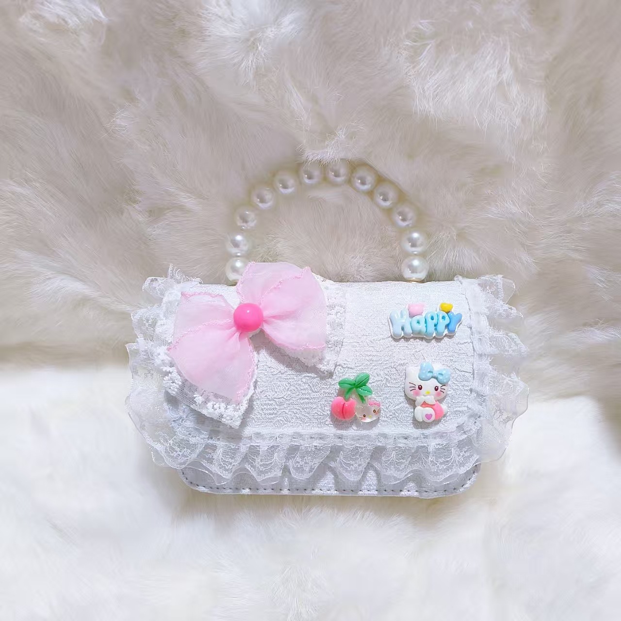 Bolsa de arco princesa de perlas portátil de hombro Melody Kulomi KT bolsa de gato para niños cadena de bolso de Año Nuevo