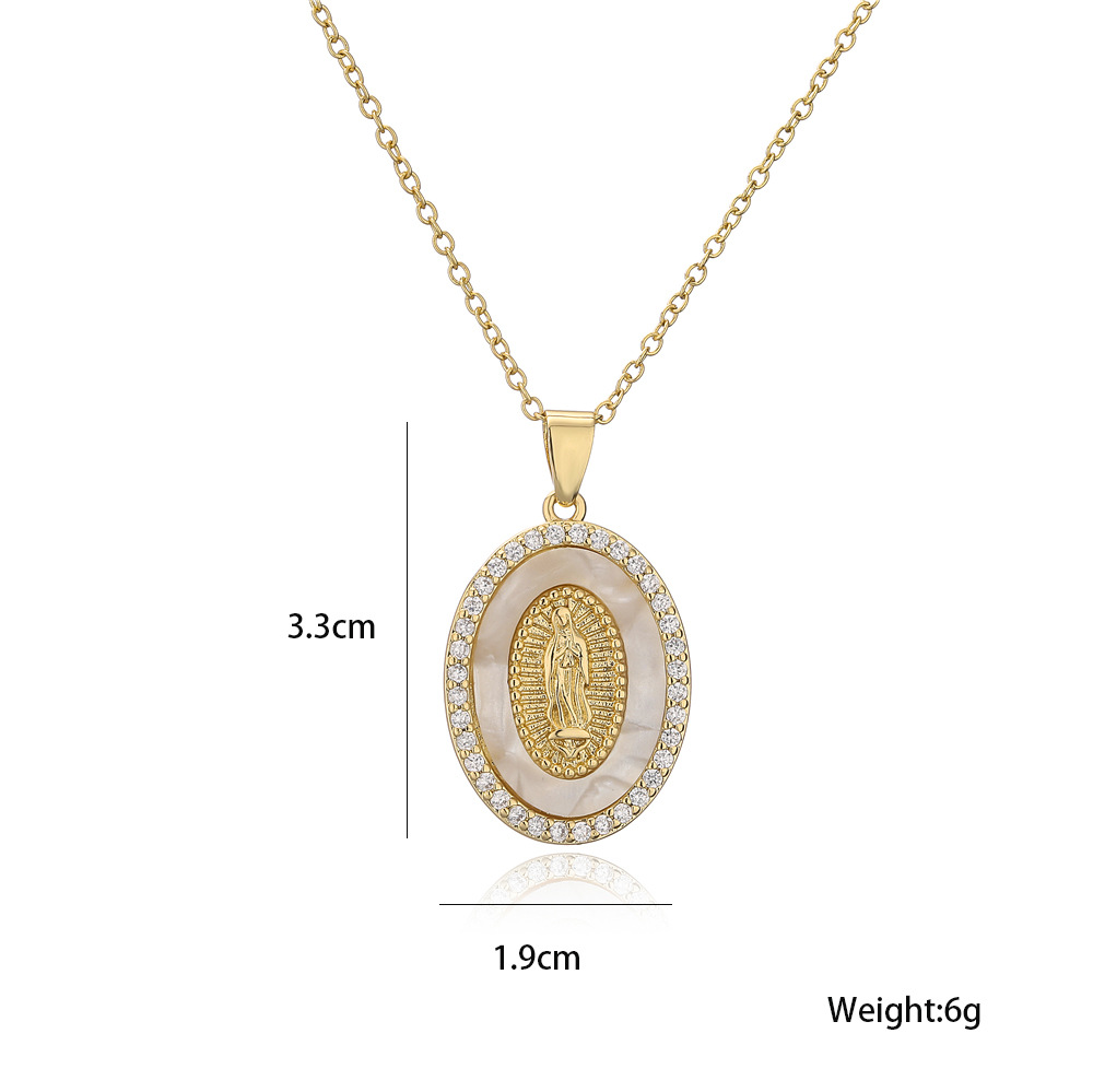 New Copper-plated 18k Gold Dripping Oil Zircon Virgin Mary Pendent Necklace Wholesale display picture 1