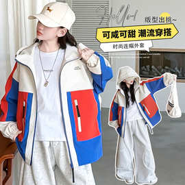 童装女童外套秋季2026新款中大童时尚潮酷美式拉条运动夹克外套