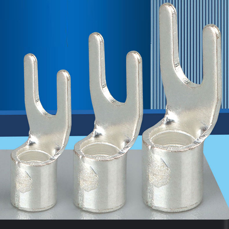 Brass UT cold-pressed fork-shaped copper terminal U-shaped copper nose silver-plated Y plug-in copper wire lug secondary terminal