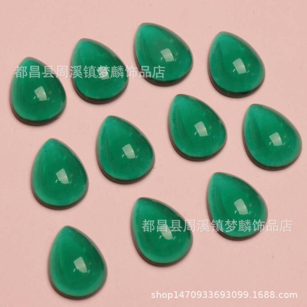 12x16mm水滴戒面仿宝石贴片玻璃孔绿透明裸石戒指镶嵌DIY材料配件