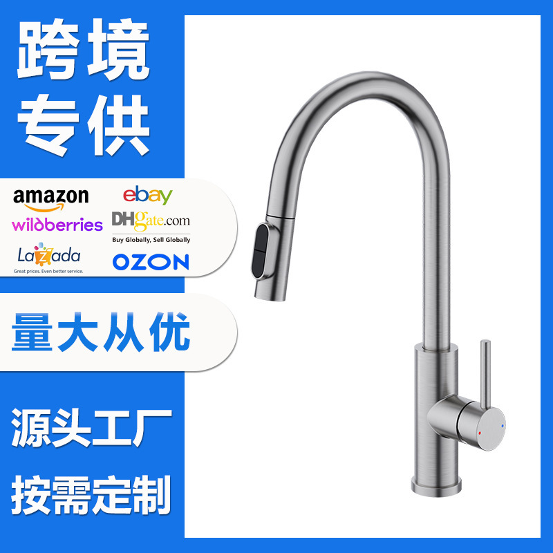 Sus304 Stainless Steel Faucet Pull-Out Kitchen Faucet Pull-Out Hot and Cold Faucet Amazon Source