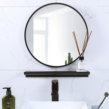 免打孔浴室镜子卫生间圆镜带置物架壁挂挂墙式厕所洗手间洗漱台镜