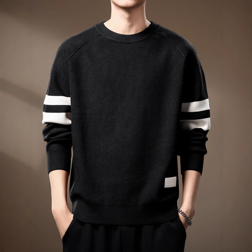 2024 American Fashion Brand Contrast Color Stitching Crewneck Sweater Men's Winter New Loose plus size Casual Sweater Jacket