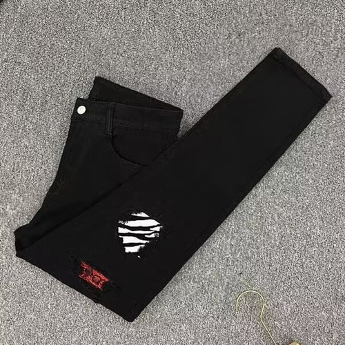 Multi-Element Spliced Hole Patched Stretchy Slim-Fit American-style High-Street Denim Pants for Men and Women