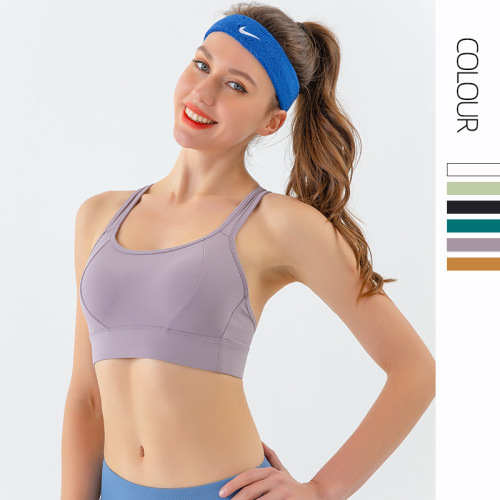 Sports bra women's fixed cup all-in-one running shockproof fitness bra outer wear high elastic cross yoga back