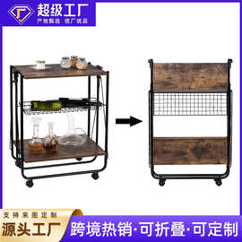 跨境批发可折叠酒水车饭店送餐车定制酒店餐厅厨房可移动手推餐车