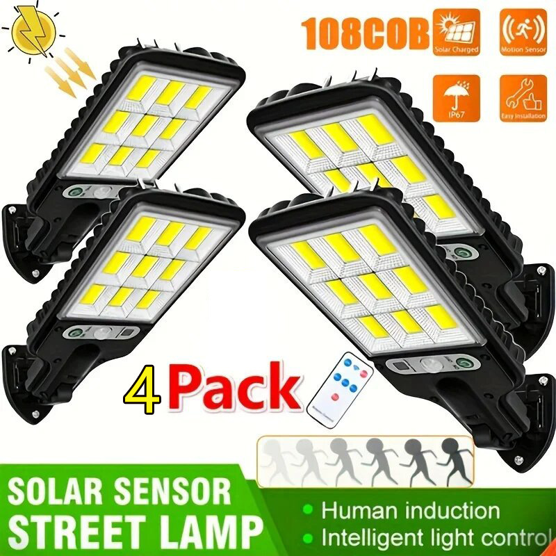 Cross-border outdoor solar light 108COB lighting wall lamp rechargeable street lamp human body induction remote control nine grid Cross-border outdoor solar light 108COB lighting wall lamp rechargeable street lamp human body induction remote control nine grid
