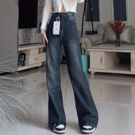 美式高街微喇牛仔裤2025秋冬宽松高腰遮肉阔腿休闲女裤潮慵懒风