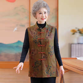 老太太奶奶装春秋唐装马甲女婆婆坎肩外套宽松大码盘扣新中式马夹
