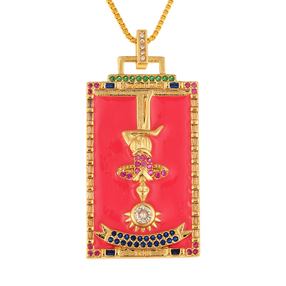 Mode Nouvelle Goutte D&#39;huile Pendentif Tarot Cuivre Zircon Collier En Gros Nihaojewelry display picture 7