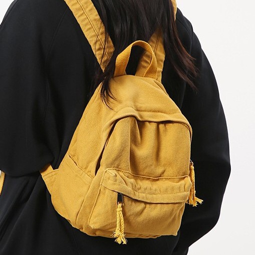 Canvas Schoolbag Women's Senior high school College Student Simple Solid Color Mini Backpack College Style Retro Casual Small Backpack Canvas Schoolbag Women's Senior high school College Student Simple Solid Color Mini Backpack College Style Retro Casual Small Backpack