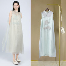 【现货】周也同款新中式国风刺绣立领连衣裙欧根纱超仙减龄裙子