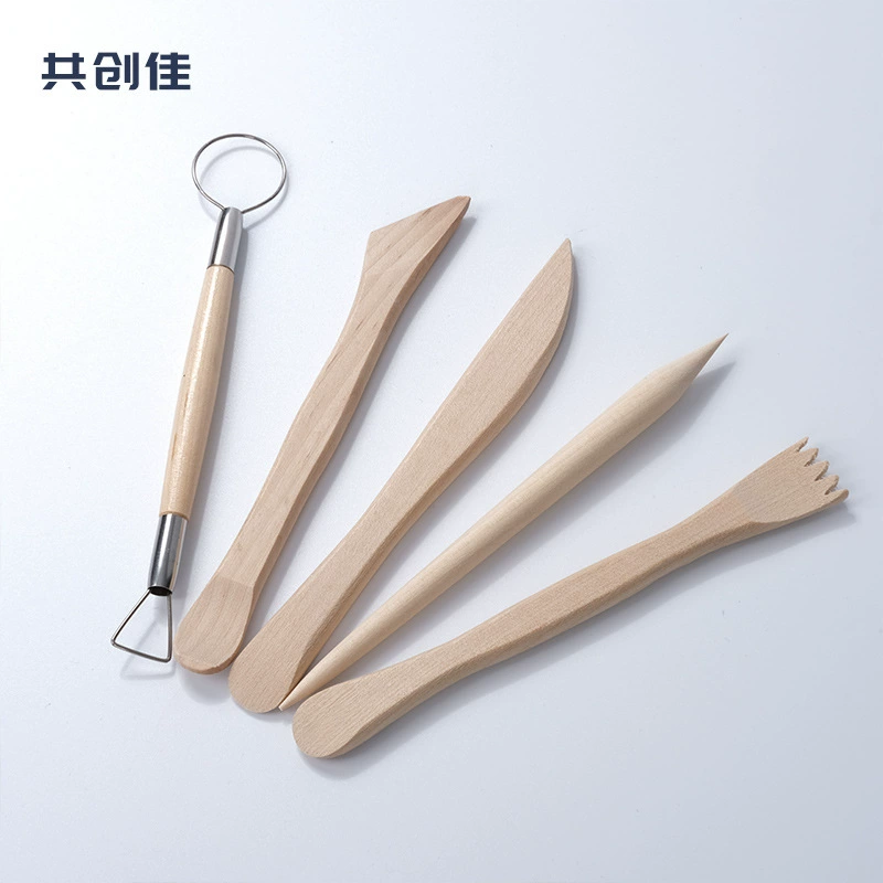 Set, carved clay, art knife handmade, 5 pieces